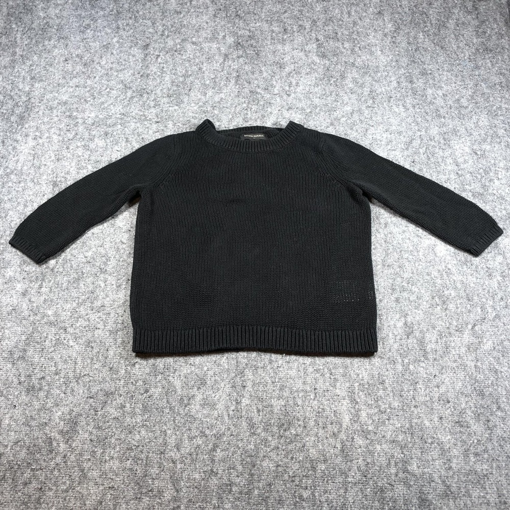 Banana Republic Sweater Womens‎ XS Black Split Back Open Knit Crewneck Pullover